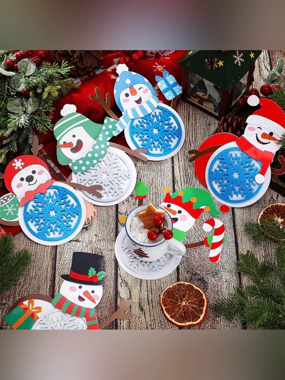 🎄☃️ 24PCS Christmas Snowman Coaster DIY Craft Kit – Holiday Party Fun!